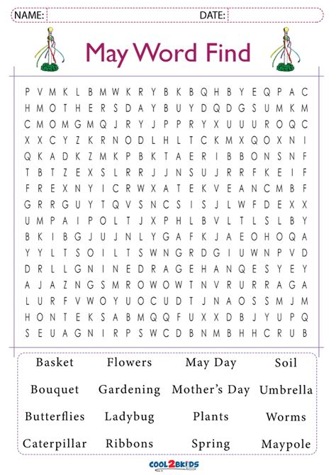 free printable may word search